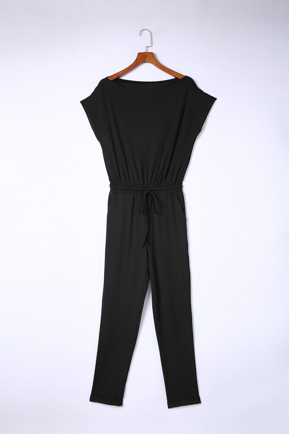 Tie Waist Short Sleeve Tapered Jumpsuit