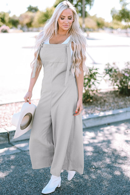 Self-Tie Strap Wide-Leg Overalls