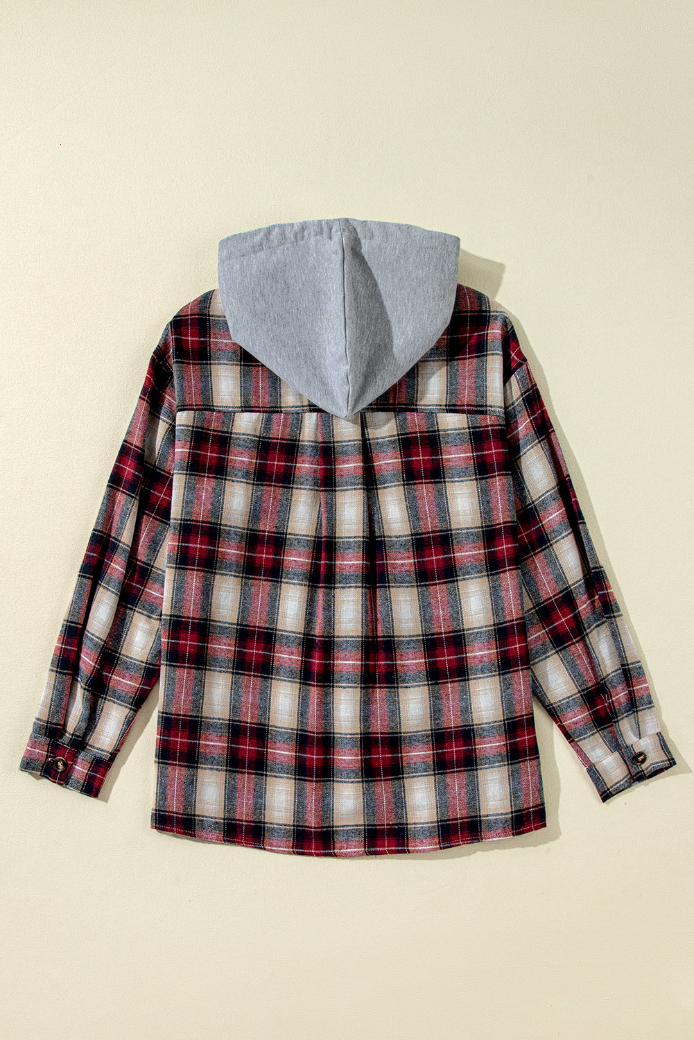 Plaid Print Chest Hooded Shacket