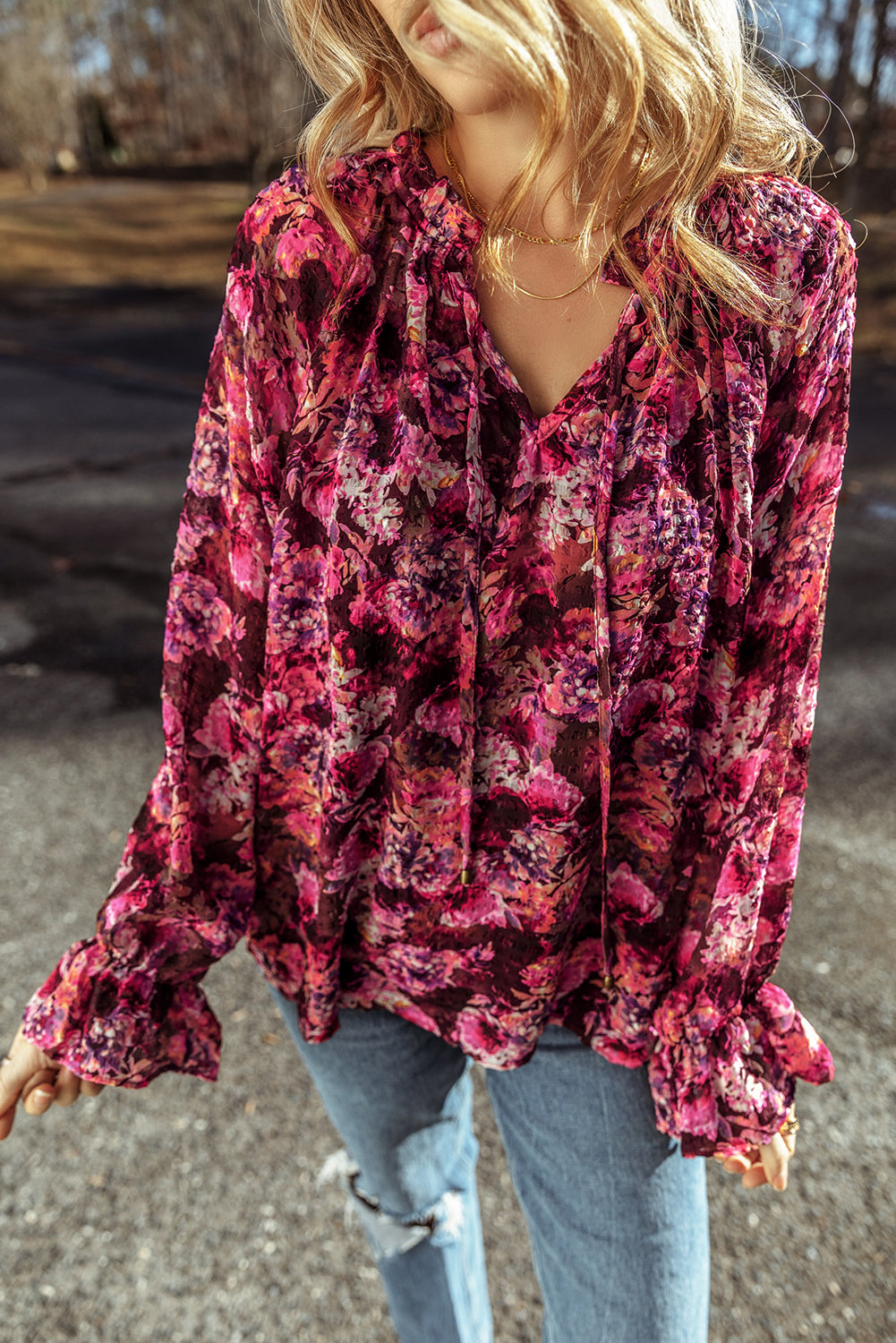 Floral Allover Ruffled Loose Blouse