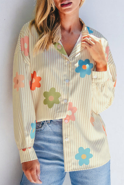 Flower Collared Loose Fit Shirt