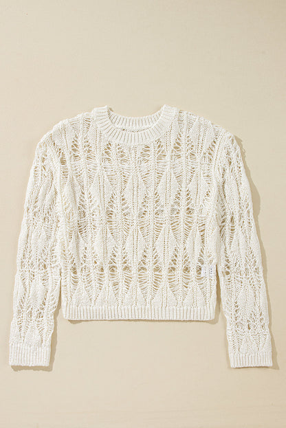 Cut Out Crochet Crew Neck Loose Fit Sweater