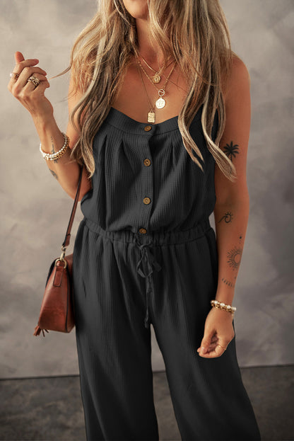 Straps Button Drawstring Jumpsuit