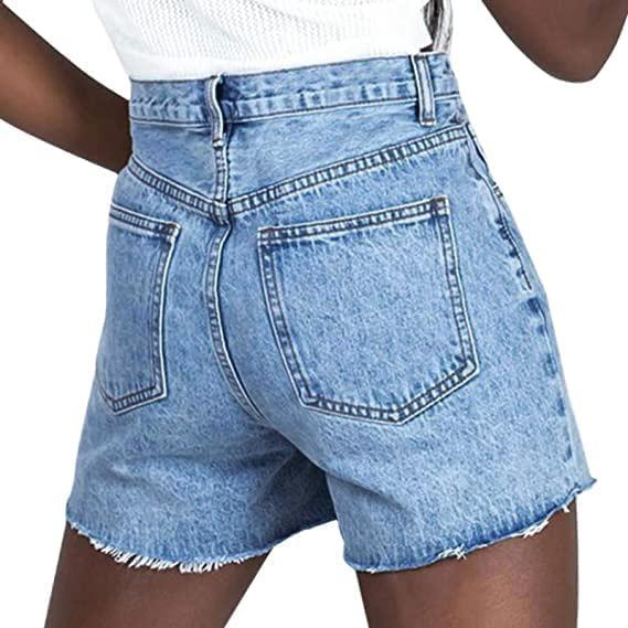Genleck Women Crossover High Waisted Jeans  Shorts Stretchy Casual Shorts Boyfriend Summer Womenswear Bottom Lady Jeans Underwear