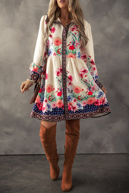 Floral High Waist Shirt Mini Dress