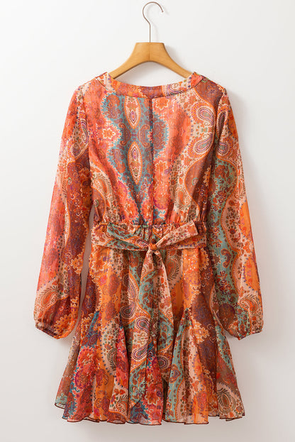 Boho Pleated Belted Mini Dress