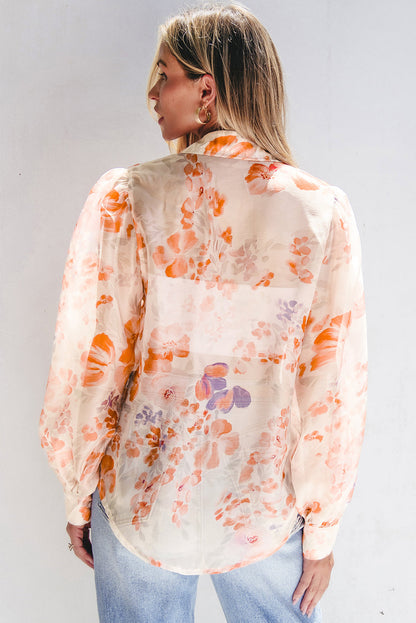 Floral Print Collared Balloon Shirt