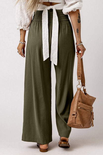 Brown Elastic Waist Casual Wide Leg Pants