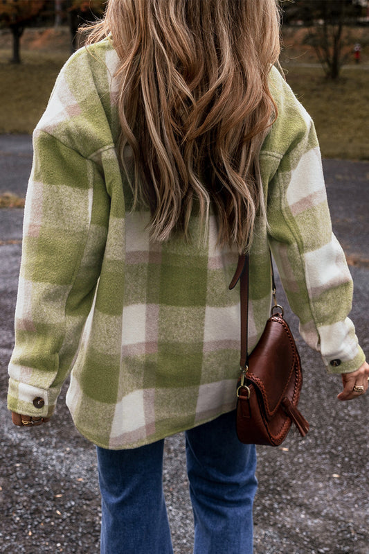 Plaid Buttoned Flap Baggy Shacket