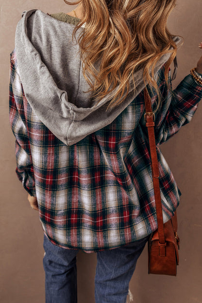 Plaid Print Chest Hooded Shacket