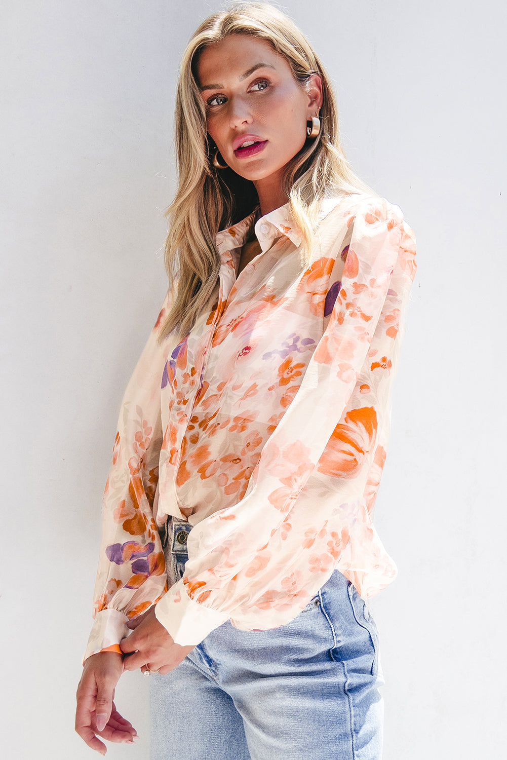 Floral Print Collared Balloon Shirt