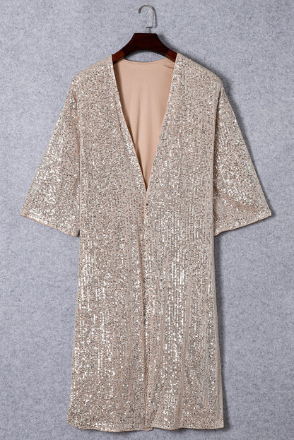 Sequin 3/4 Sleeve Duster Kimono