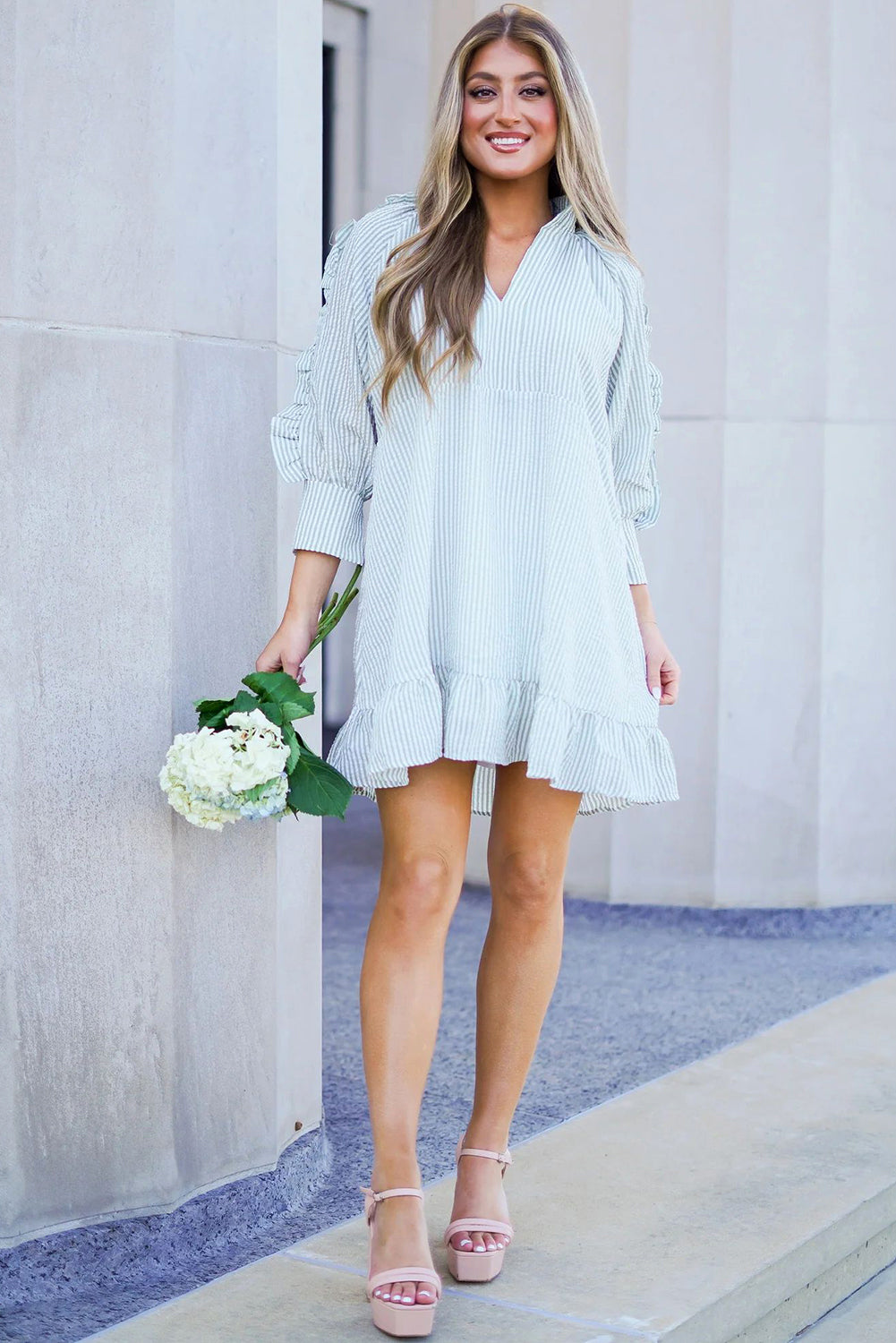 Ruffled Puff Sleeve Mini Dress