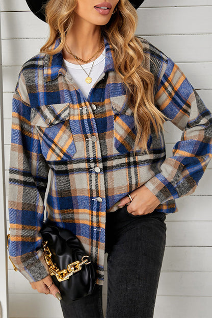 Womens Blue Plaid Shirt Shacket