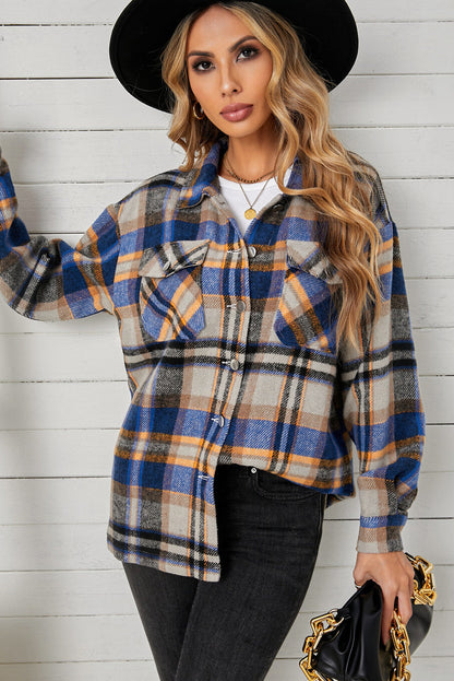 Womens Blue Plaid Shirt Shacket