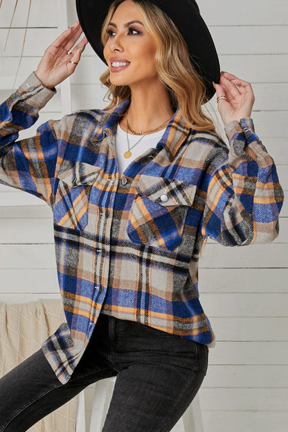 Womens Blue Plaid Shirt Shacket