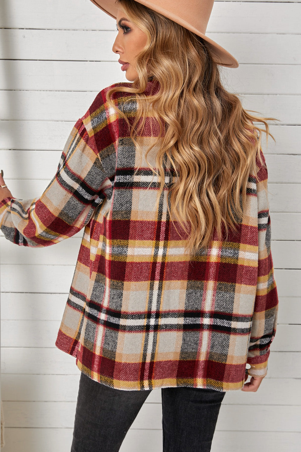 Plaid Print Pocketed Shirt Shacket