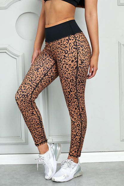 Mocha Leopard Print Wide Waistband Active Yoga Leggings