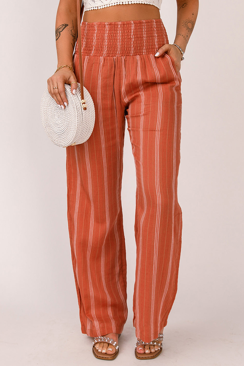 Orange High Waist Straight Leg Pants