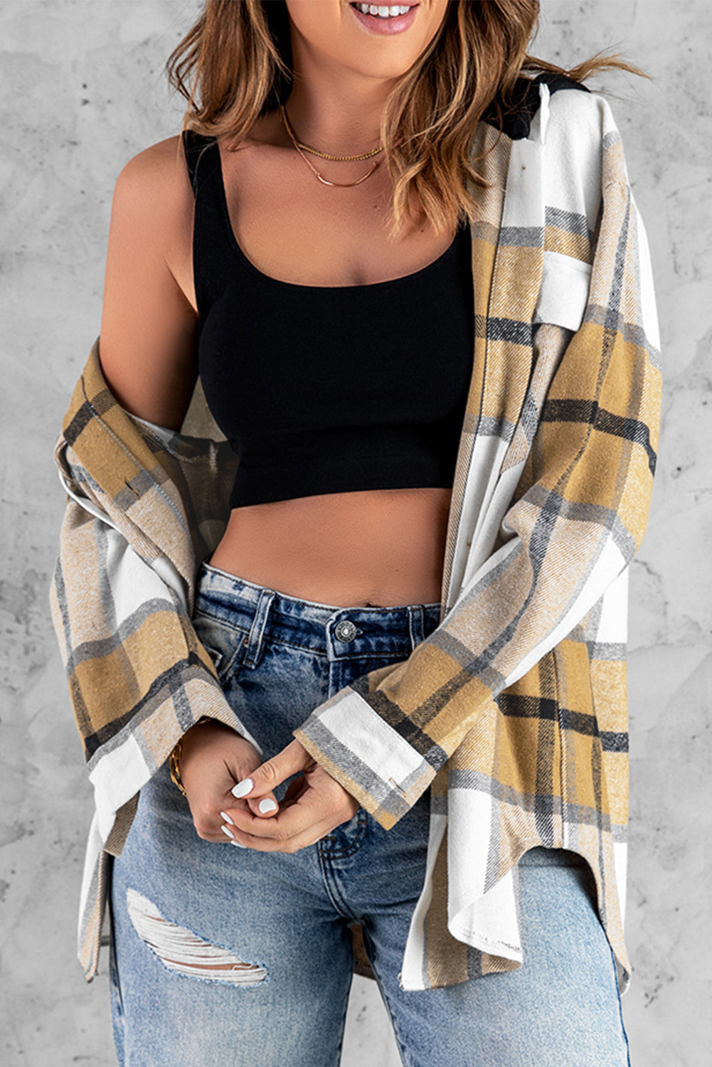 Plaid Hooded Shirt Jacket