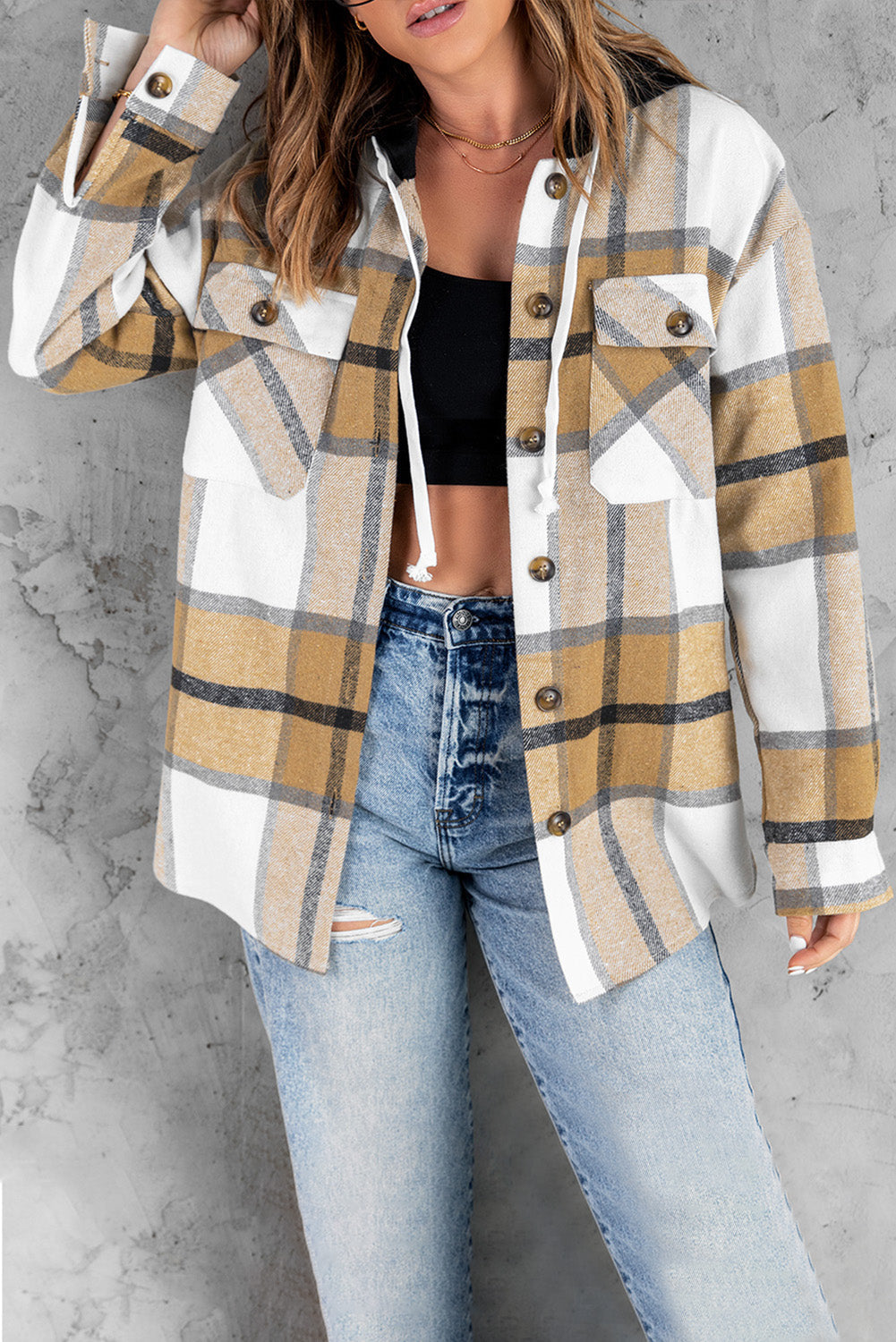 Plaid Hooded Shirt Jacket