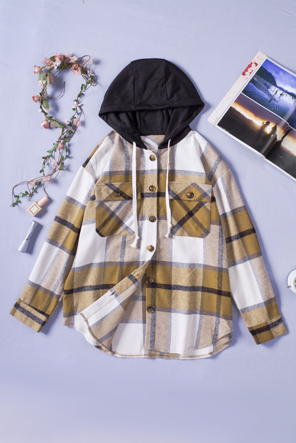 Plaid Hooded Shirt Jacket