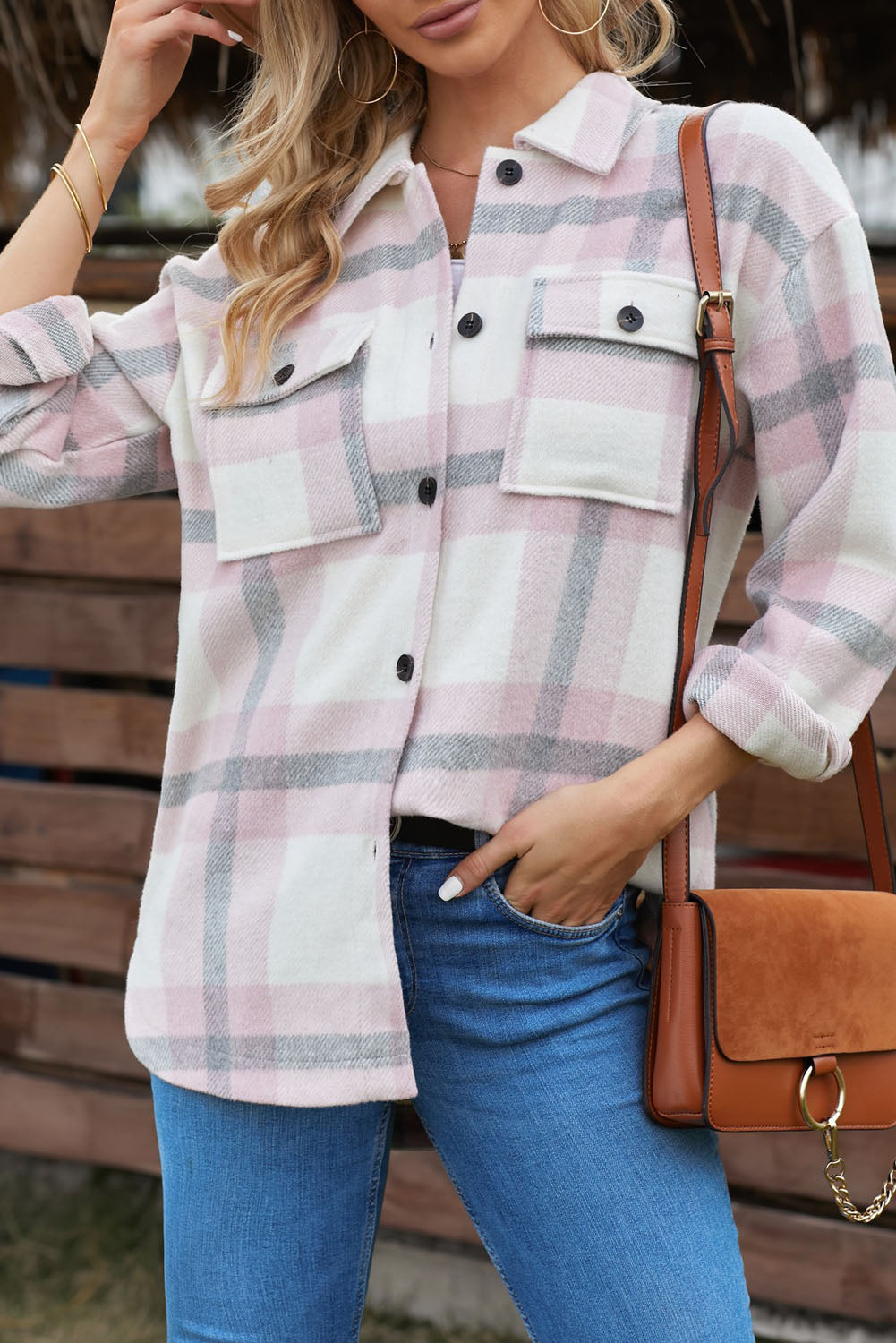 Pink Plaid Women Shacket