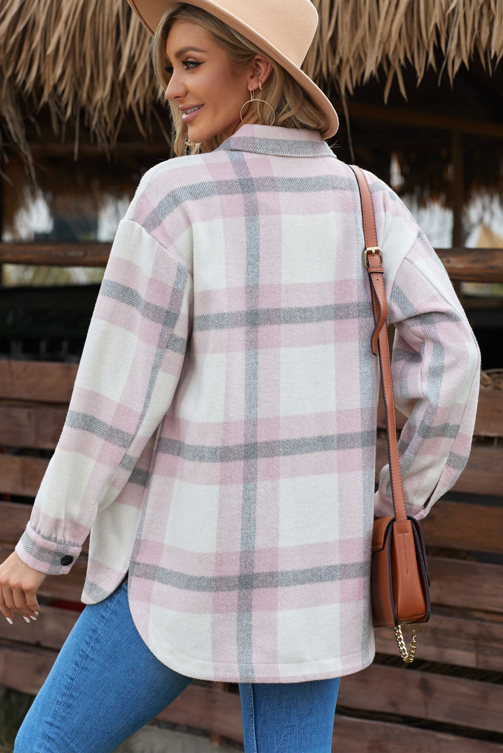 Pink Plaid Women Shacket