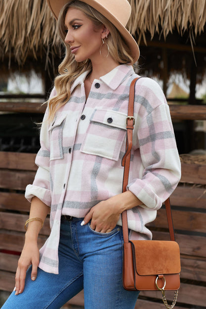 Pink Plaid Women Shacket