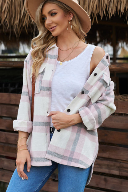 Pink Plaid Women Shacket