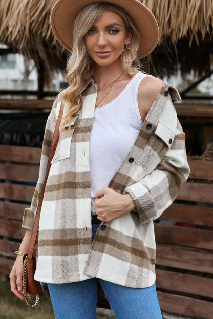 Womens Khaki Plaid Shacket