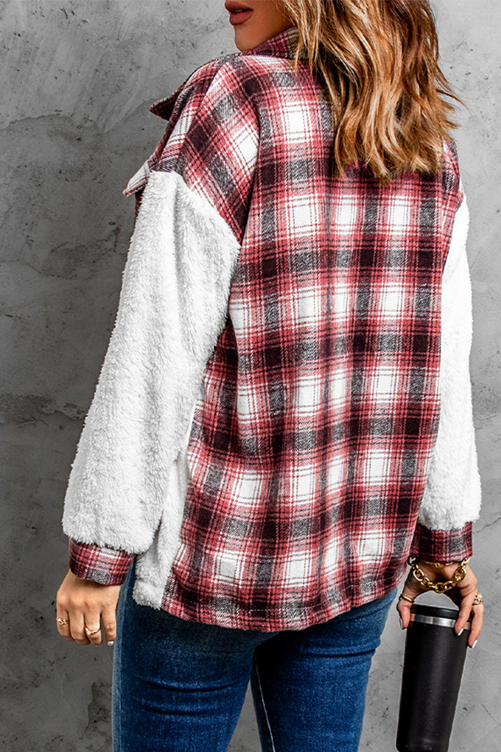 White Red Plaid Sherpa Jacket