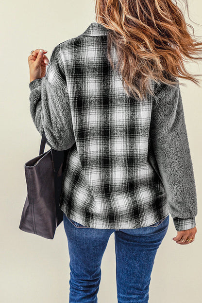 Gray Plaid Sherpa Jacket