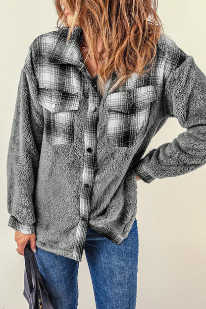 Gray Plaid Sherpa Jacket