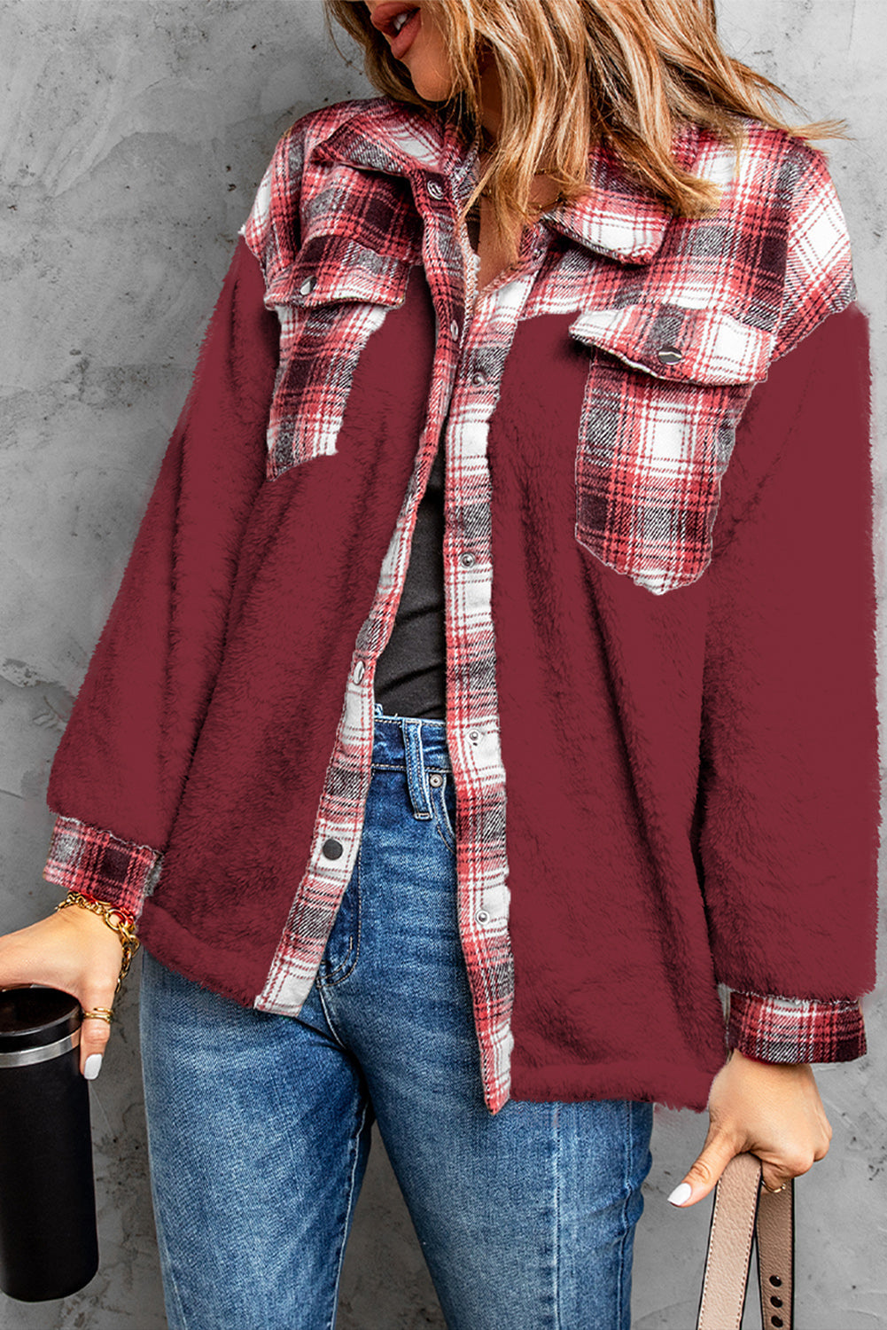 Red Plaid Sherpa Jacket