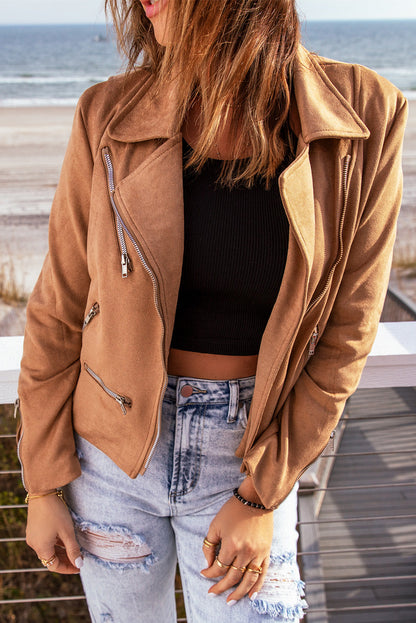 Brown Notch Collar Short Jacket