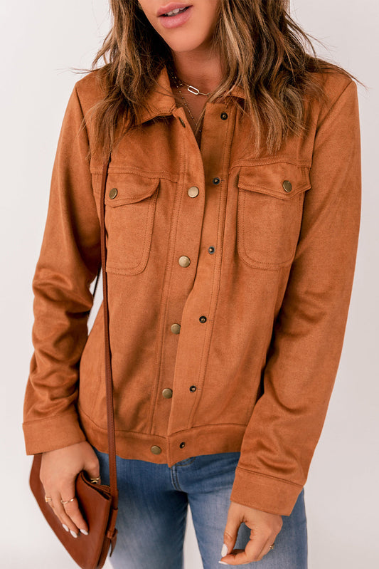 Brown Flap Pocket Suede Jacket