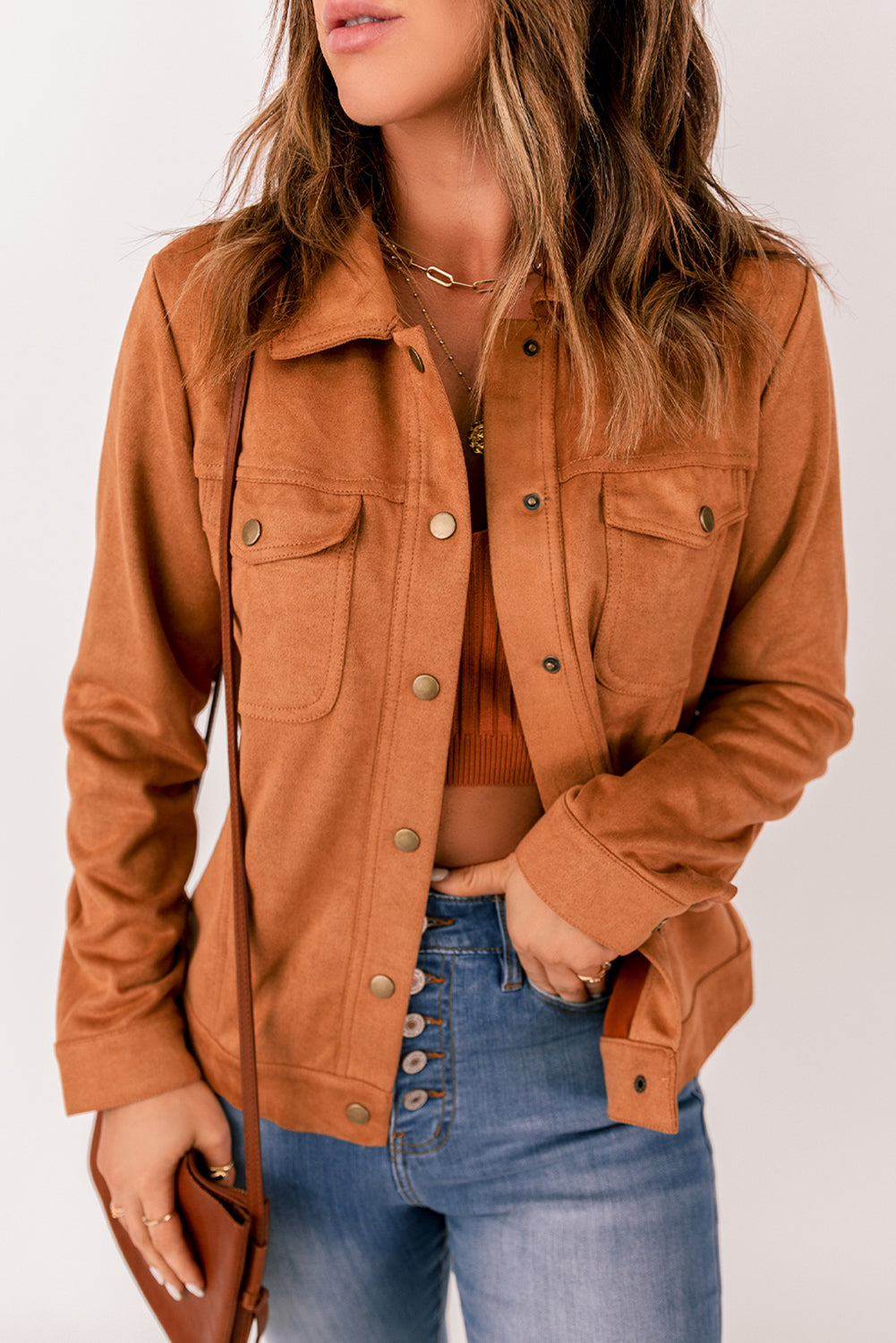 Brown Flap Pocket Suede Jacket