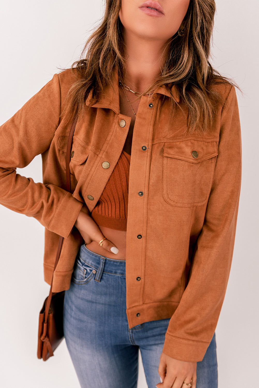 Brown Flap Pocket Suede Jacket