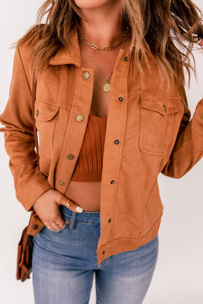 Brown Flap Pocket Suede Jacket