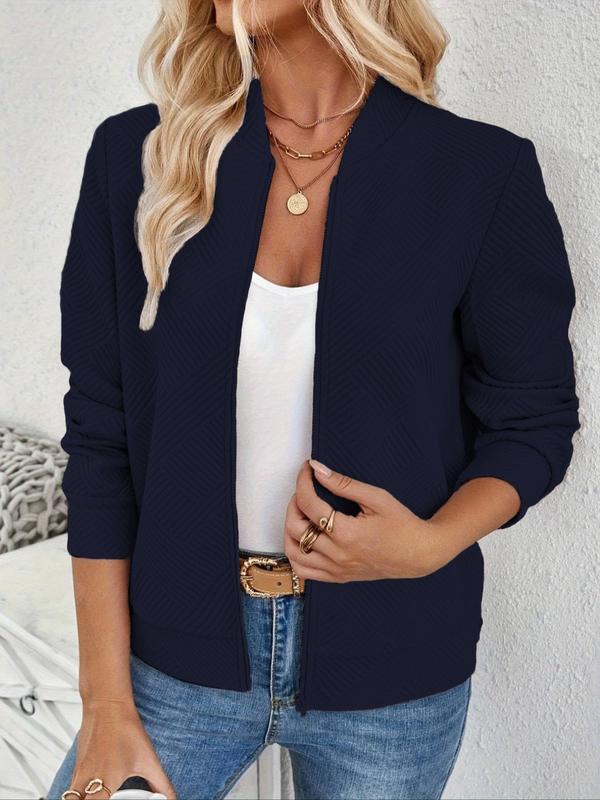 Solid Textured Zip Up Jacket