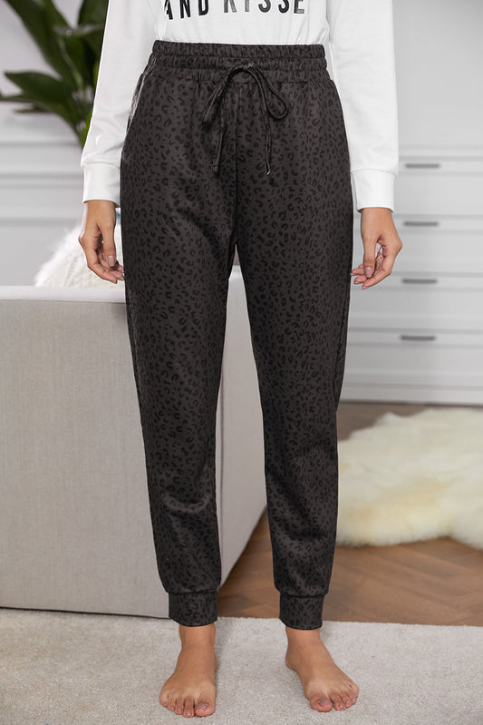 Women Casual Black Breezy Leopard Joggers