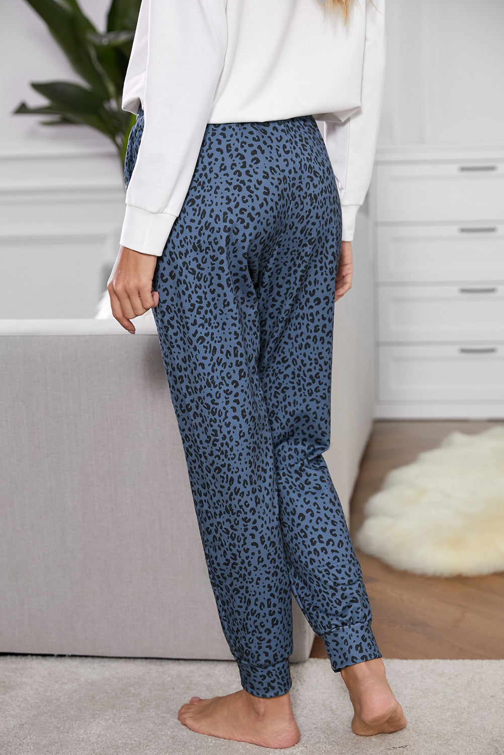 Women's Casual Blue Breezy Leopard Joggers