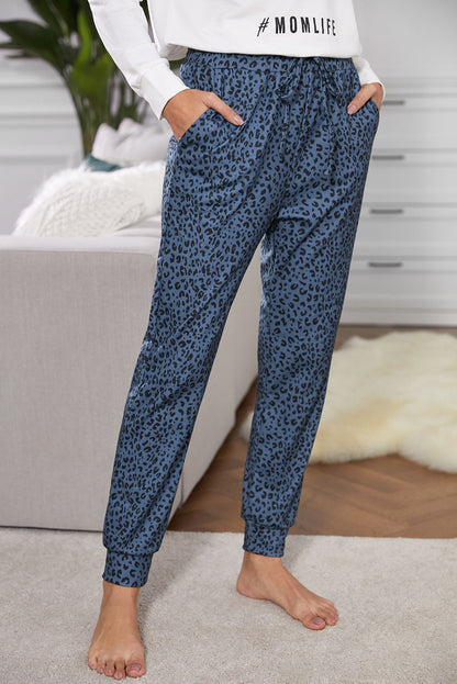 Women's Casual Blue Breezy Leopard Joggers