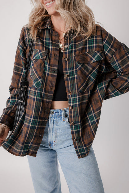 Plaid Chest Pockets Shirt Jacket