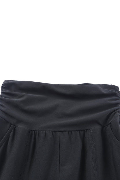 High Waist Black Pleated Pocket Leggings