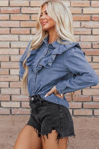 Denim Ruffled Casual Top