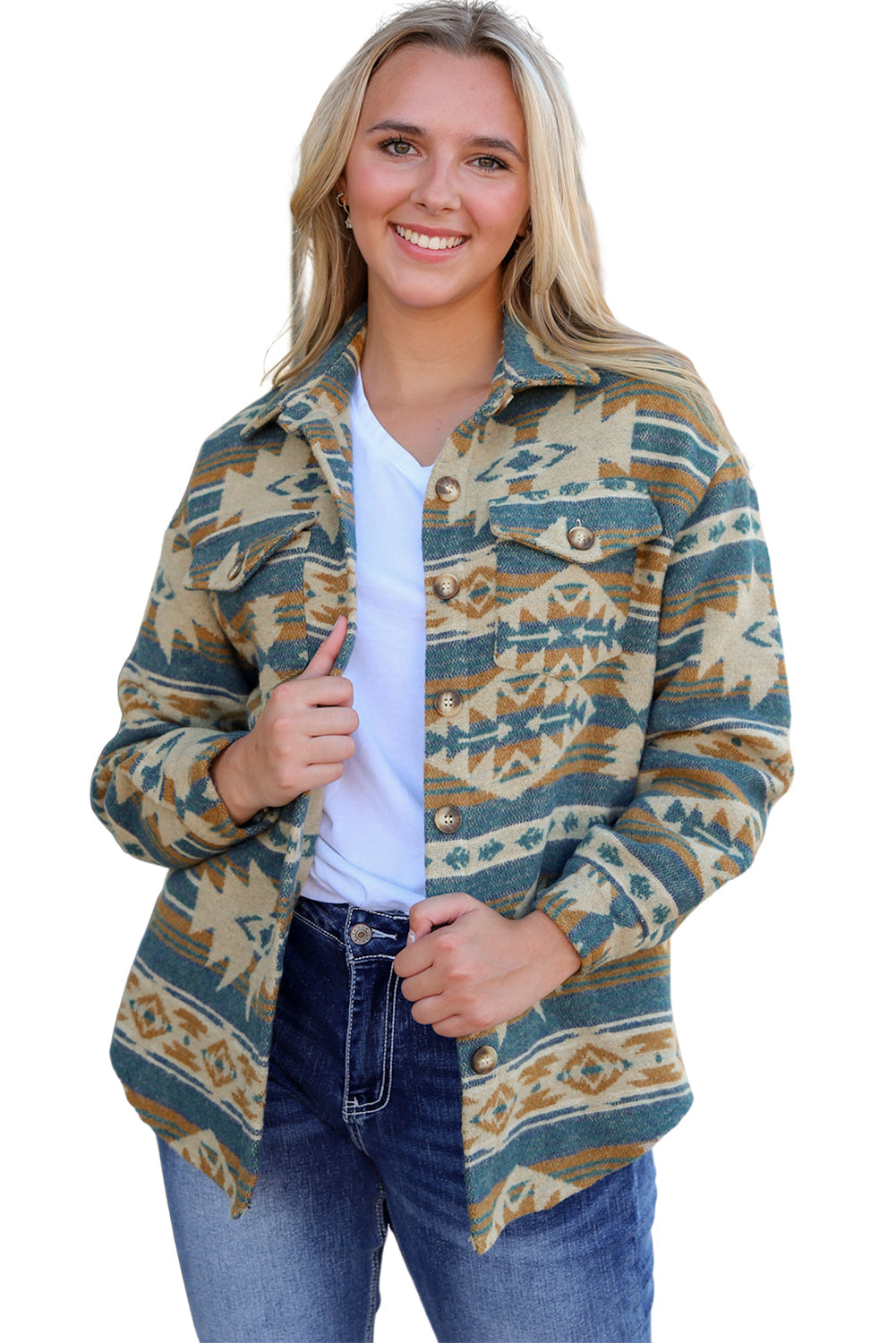 Aztec Print Button Shacket