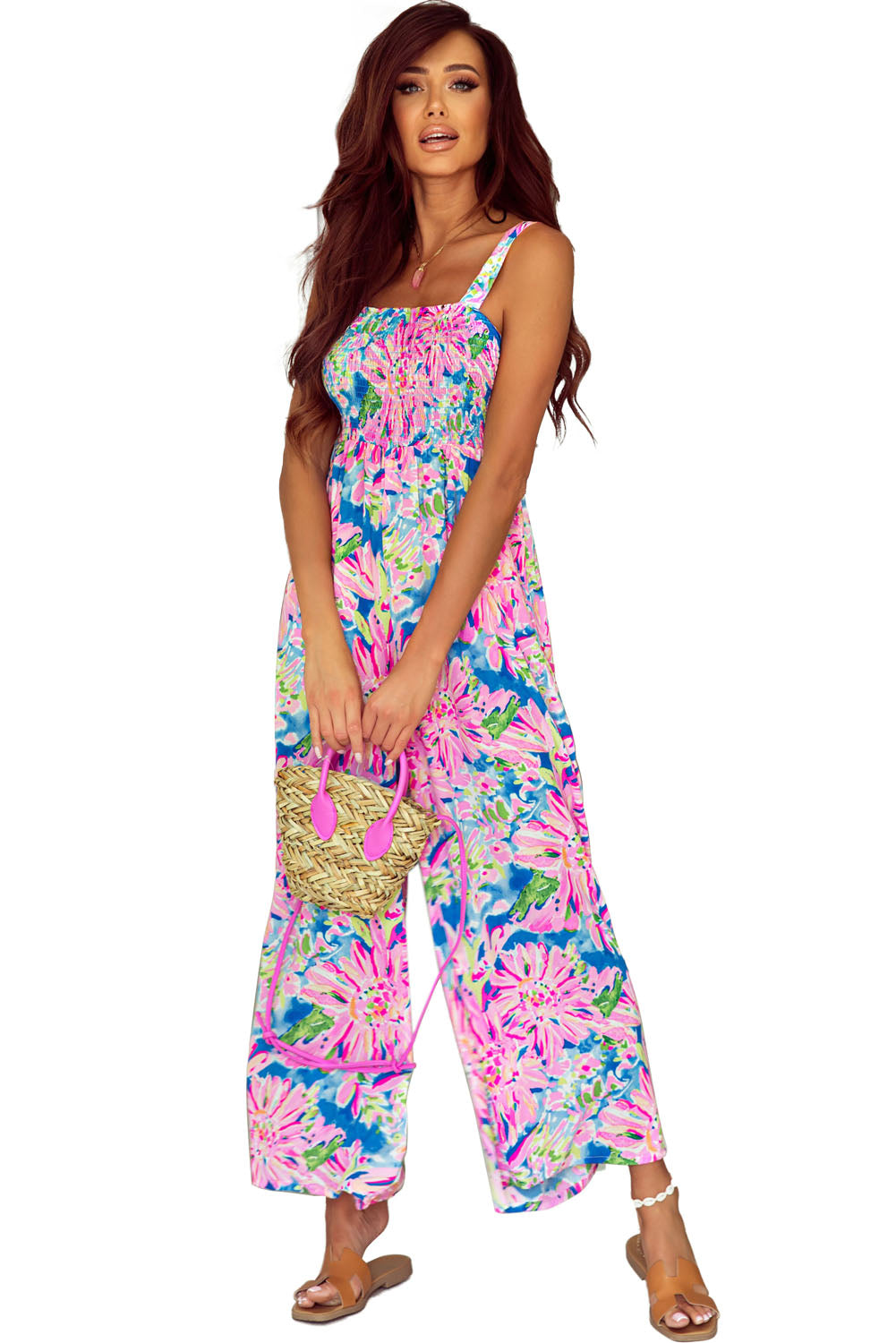 Abstract Floral Wide Leg Jumpsuit