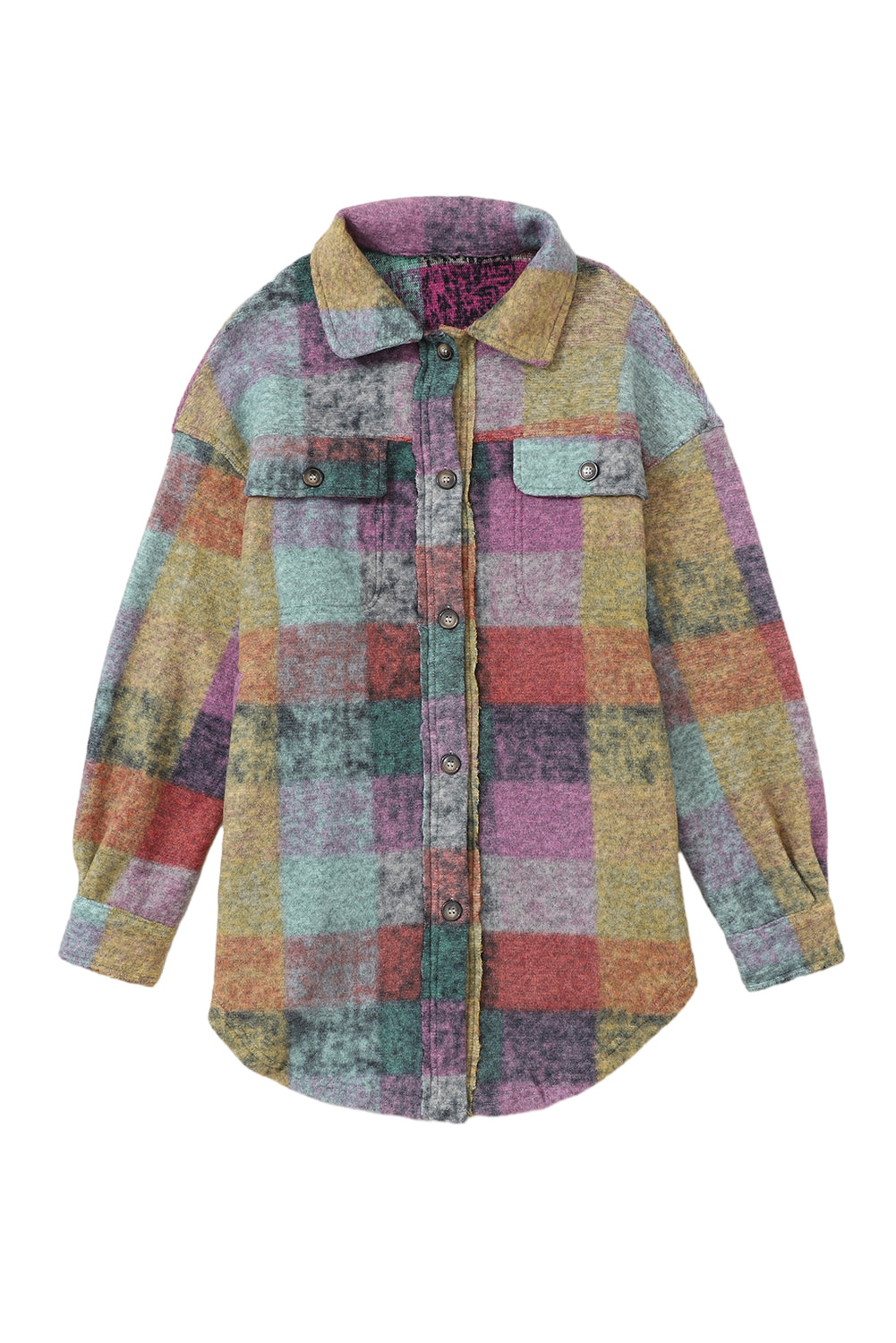 Brushed Plaid Pocketed Oversize Shacket